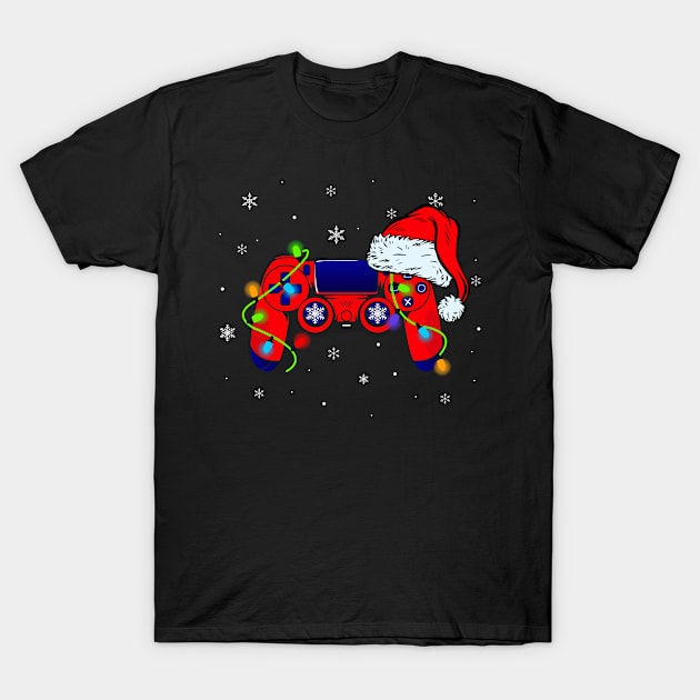 Video Game Controller Christmas Santa Hat Gamer Boys T-Shirt by Creative Design